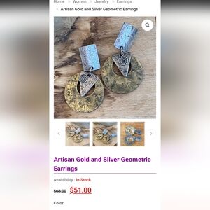 Artisan Gold and Silver Geometric Earrings